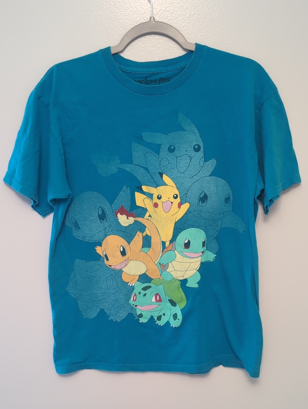 Blue Pokémon Graphic Tee - Pikachu, Charmander, Squirtle & Bulbasaur